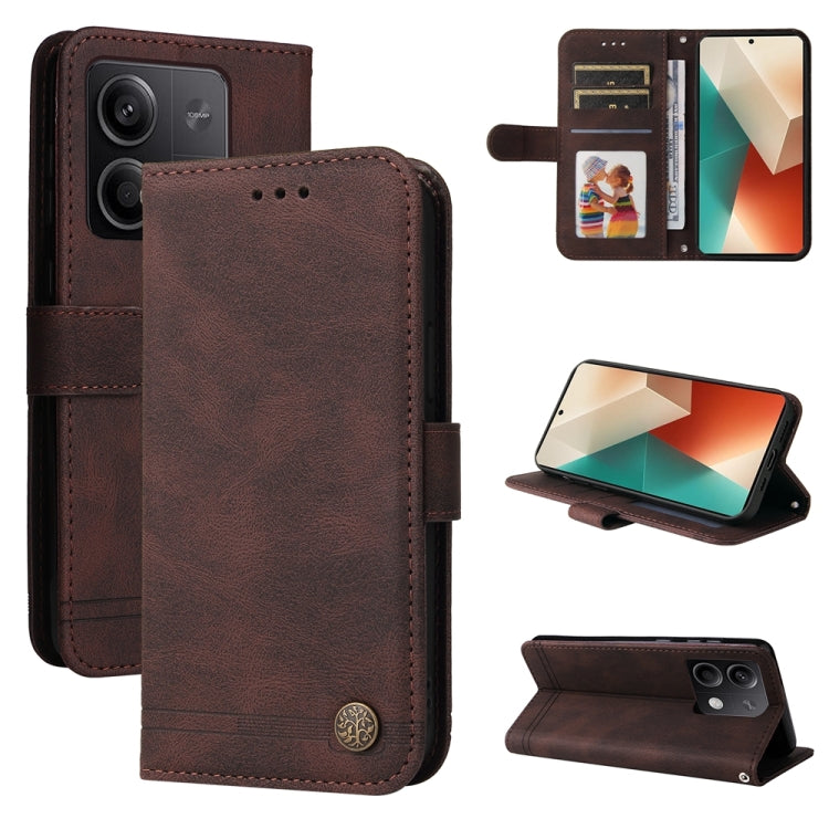 Skin Feel Life Tree Metal Button Leather Phone Case