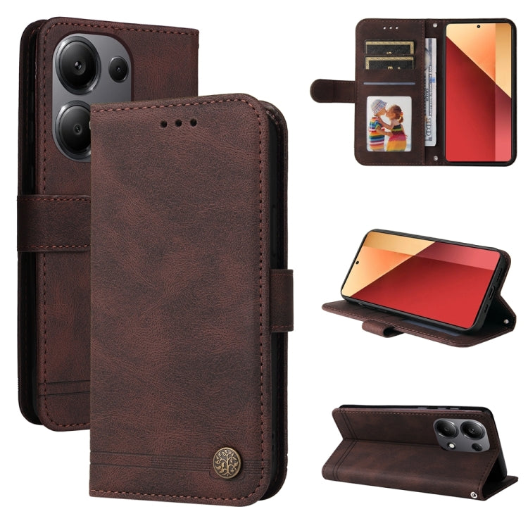 Skin Feel Life Tree Metal Button Leather Phone Case