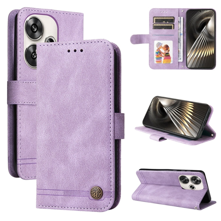 Skin Feel Life Tree Metal Button Leather Phone Case