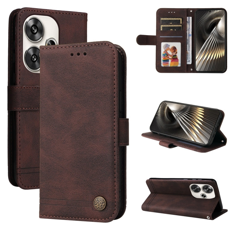 Skin Feel Life Tree Metal Button Leather Phone Case