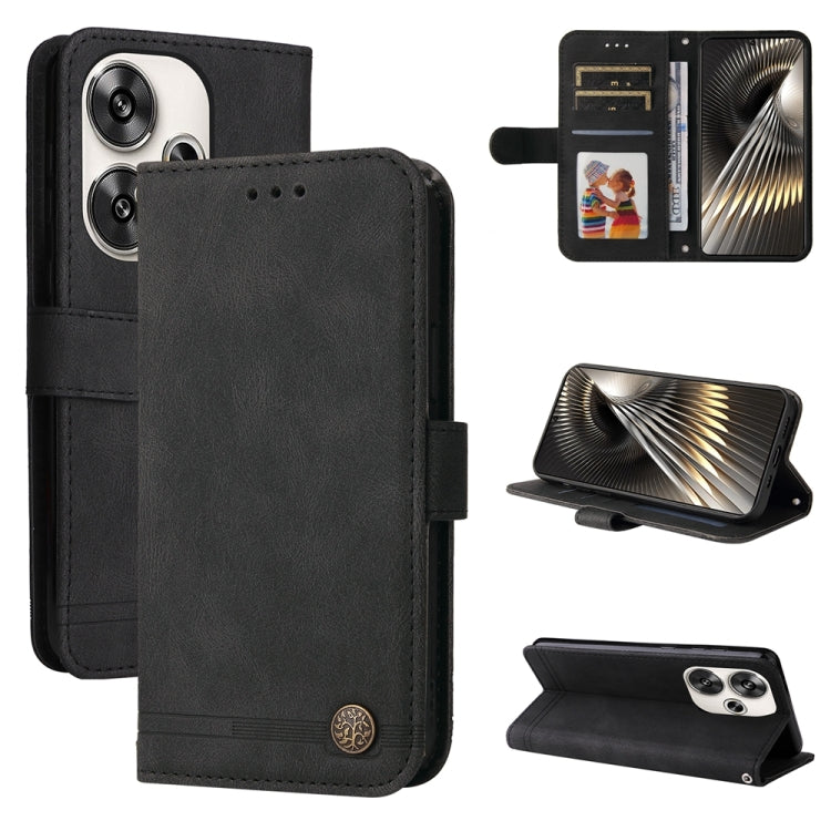 Skin Feel Life Tree Metal Button Leather Phone Case