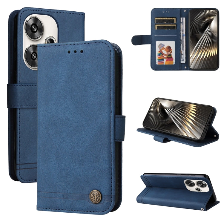 Skin Feel Life Tree Metal Button Leather Phone Case