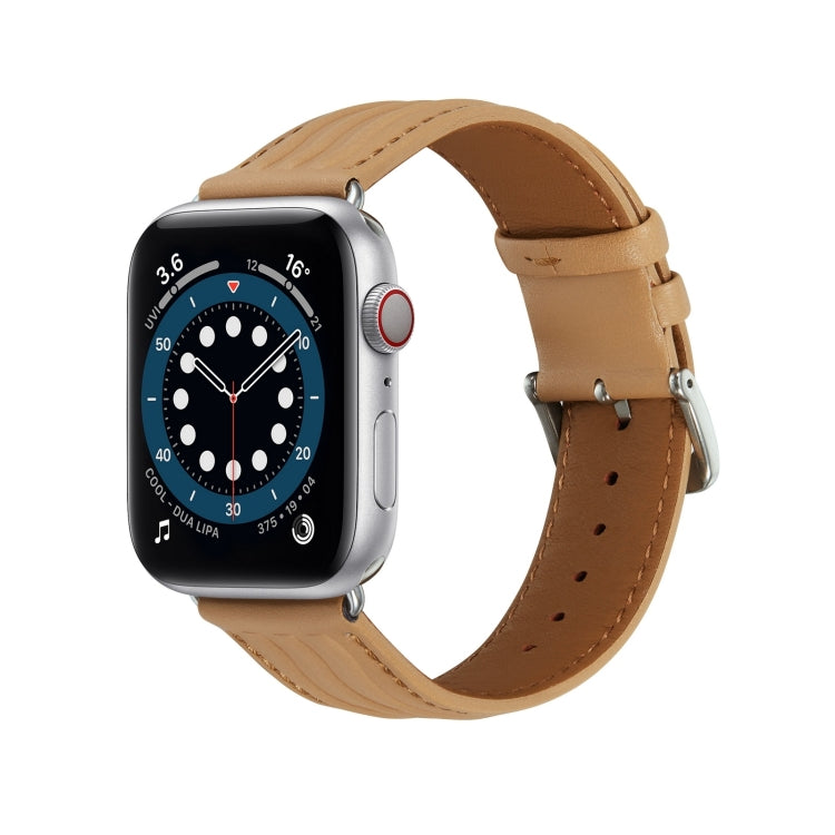 Embossed Line Genuine Leather Watch Band, For Apple Watch Ultra 2 49mm, For Apple Watch 9 45mm, For Apple Watch 9 41mm, For Apple Watch Ultra 49mm