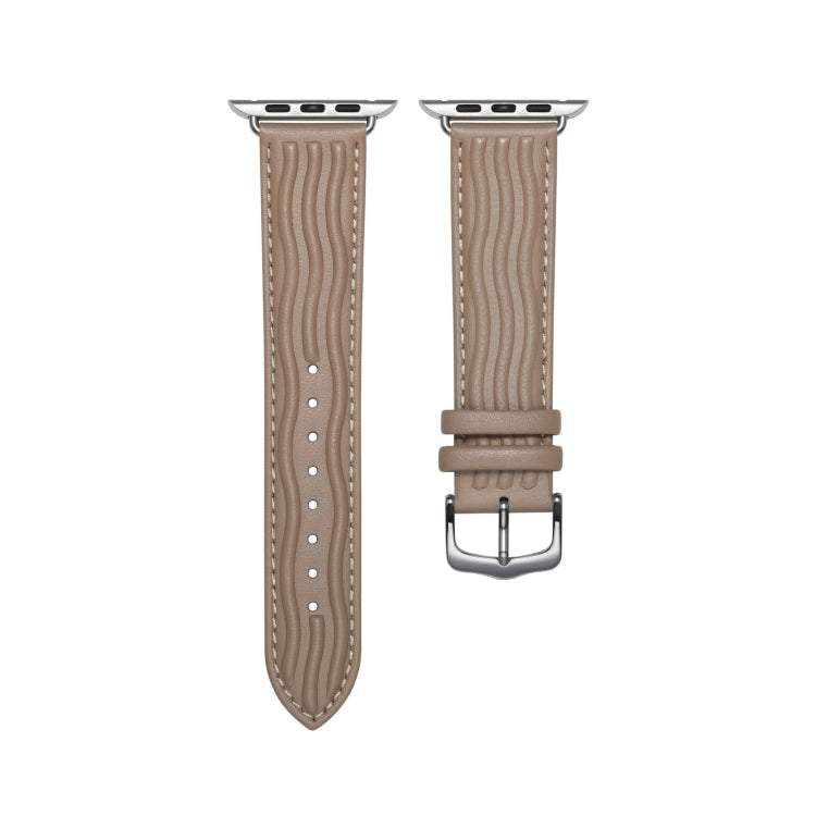 Embossed Line Genuine Leather Watch Band, For Apple Watch 9 41mm, For Apple Watch 42mm, For Apple Watch 38mm