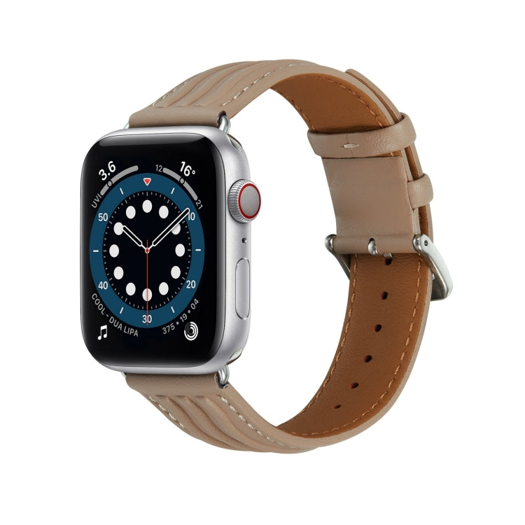 Embossed Line Genuine Leather Watch Band, For Apple Watch 9 41mm, For Apple Watch 42mm, For Apple Watch 38mm