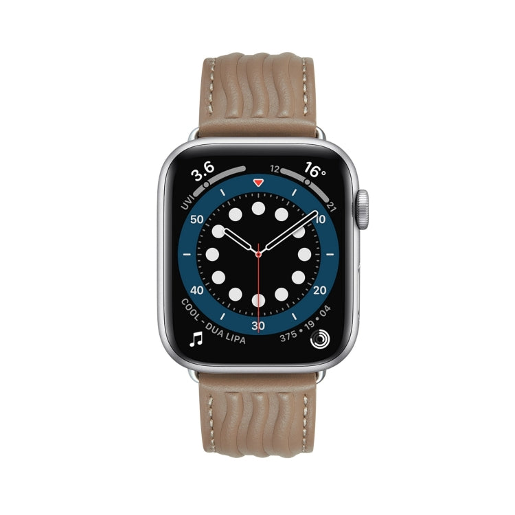 Embossed Line Genuine Leather Watch Band, For Apple Watch 9 41mm, For Apple Watch 42mm, For Apple Watch 38mm