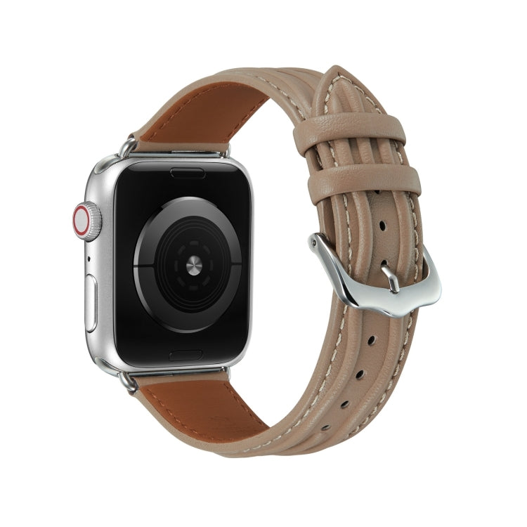 Embossed Line Genuine Leather Watch Band, For Apple Watch 9 41mm, For Apple Watch 42mm, For Apple Watch 38mm
