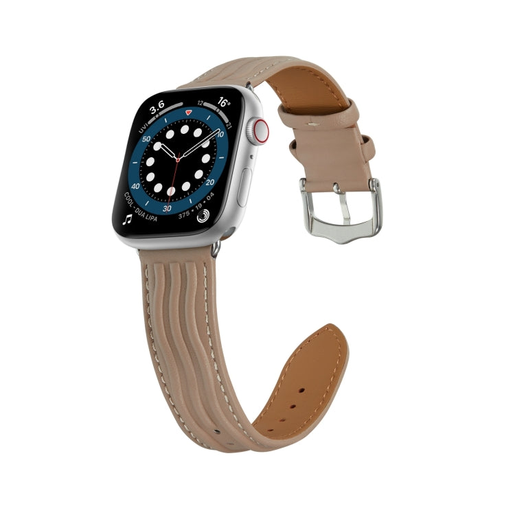 Embossed Line Genuine Leather Watch Band, For Apple Watch 9 41mm, For Apple Watch 42mm, For Apple Watch 38mm