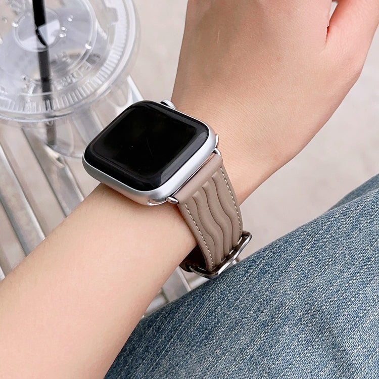 Embossed Line Genuine Leather Watch Band, For Apple Watch 9 41mm, For Apple Watch 42mm, For Apple Watch 38mm