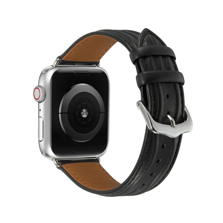 Embossed Line Genuine Leather Watch Band, For Apple Watch Series 10 46mm, For Apple Watch Series 10 42mm, For Apple Watch SE 2023 44mm, For Apple Watch SE 2023 40mm