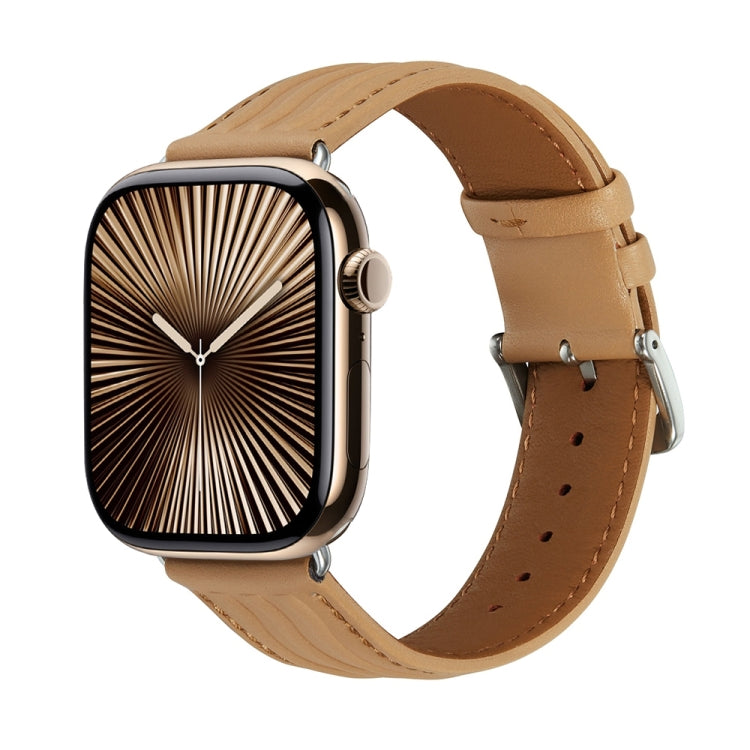 Embossed Line Genuine Leather Watch Band