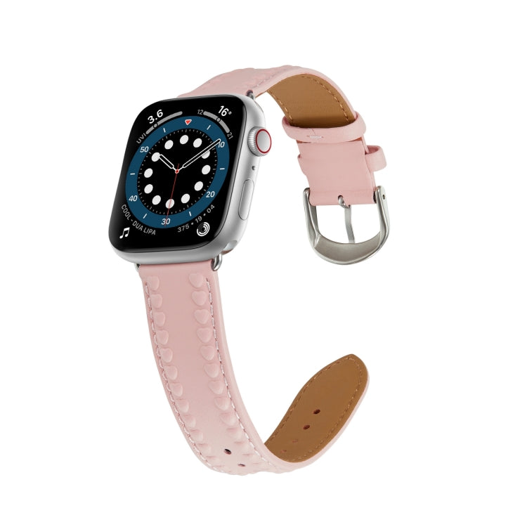 Embossed Love Genuine Leather Watch Band, For Apple Watch 8 41mm, For Apple Watch 8 45mm, For Apple Watch SE 2022 40mm, For Apple Watch SE 2022 44mm, For Apple Watch 7 41mm, For Apple Watch 7 45mm