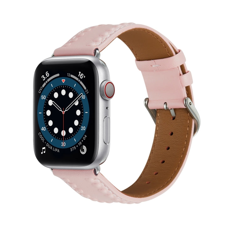 Embossed Love Genuine Leather Watch Band, For Apple Watch 5 44mm, For Apple Watch 5 40mm, For Apple Watch 4 44mm, For Apple Watch 4 40mm, For Apple Watch 3 38mm, For Apple Watch 3 42mm