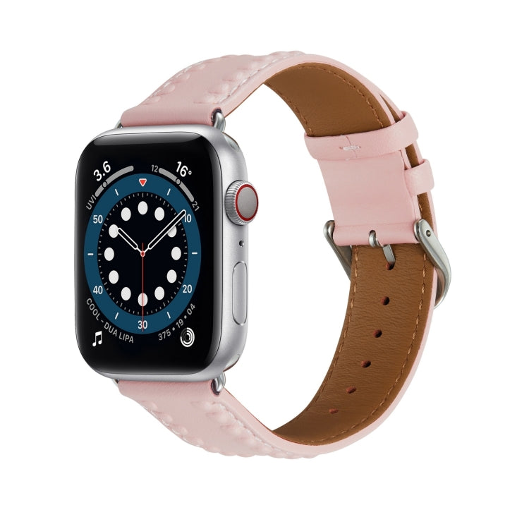 Embossed Love Genuine Leather Watch Band, For Apple Watch Series 10 46mm, For Apple Watch Series 10 42mm, For Apple Watch SE 2023 44mm, For Apple Watch SE 2023 40mm, For Apple Watch Ultra 2 49mm, For Apple Watch 9 45mm