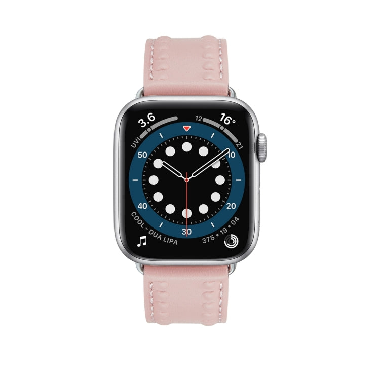 Embossed Love Genuine Leather Watch Band, For Apple Watch Series 10 46mm, For Apple Watch Series 10 42mm, For Apple Watch SE 2023 44mm, For Apple Watch SE 2023 40mm, For Apple Watch Ultra 2 49mm, For Apple Watch 9 45mm