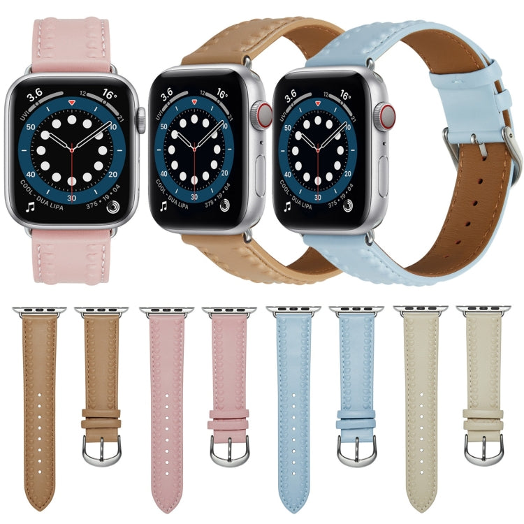 Embossed Love Genuine Leather Watch Band, For Apple Watch 5 44mm, For Apple Watch 5 40mm, For Apple Watch 4 44mm, For Apple Watch 4 40mm, For Apple Watch 3 38mm, For Apple Watch 3 42mm