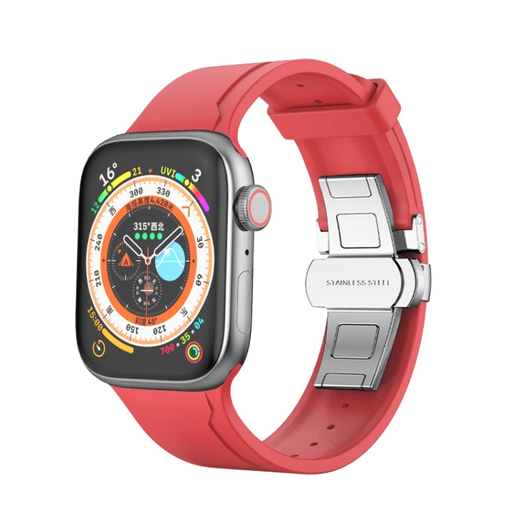 Metal Butterfly Buckle Silicone Watch Band, For Apple Watch Ultra 2 49mm, For Apple Watch 8 45mm, For Apple Watch 9 45mm, For Apple Watch SE 2022 40mm