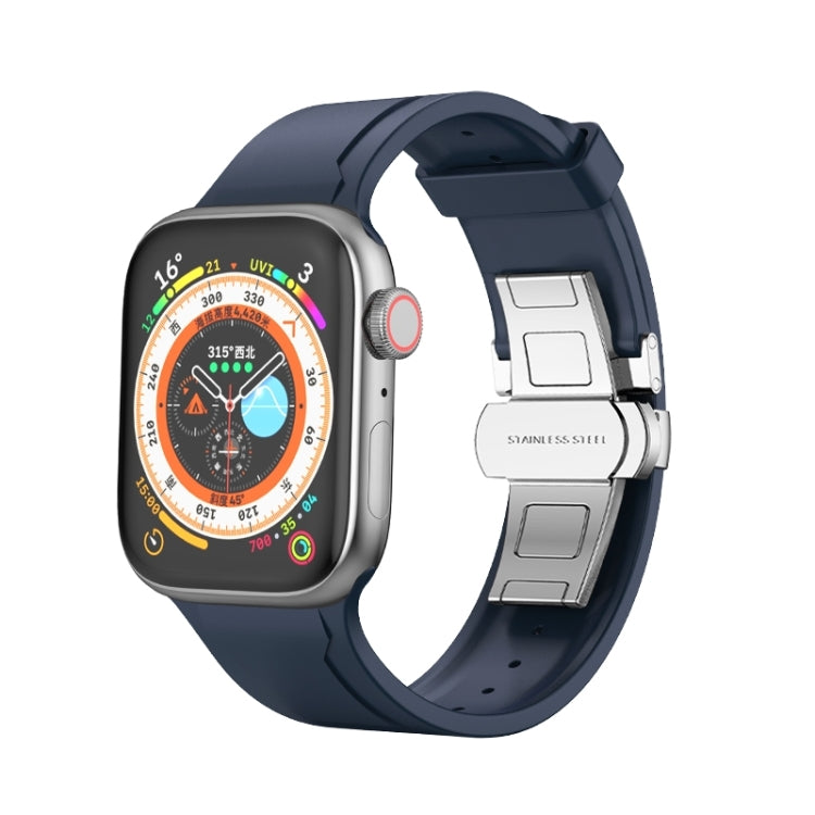 Metal Butterfly Buckle Silicone Watch Band, For Apple Watch Ultra 2 49mm, For Apple Watch 8 45mm, For Apple Watch 9 45mm, For Apple Watch SE 2022 40mm
