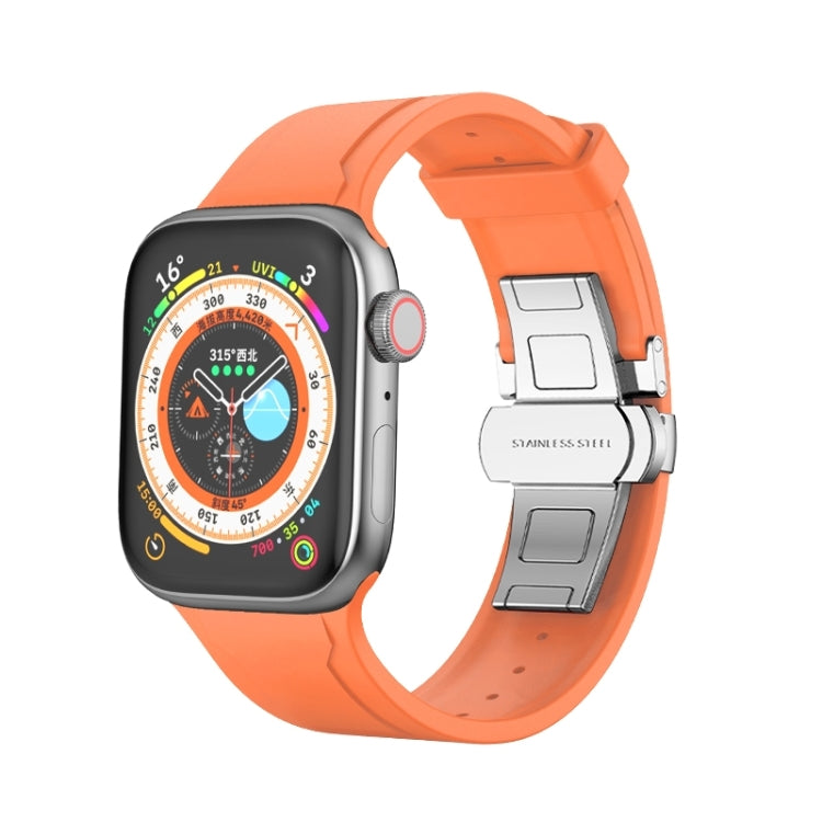Metal Butterfly Buckle Silicone Watch Band, For Apple Watch Ultra 2 49mm, For Apple Watch 8 45mm, For Apple Watch 9 45mm, For Apple Watch SE 2022 40mm