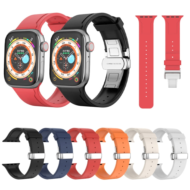 Metal Butterfly Buckle Silicone Watch Band, For Apple Watch Ultra 2 49mm, For Apple Watch 8 45mm, For Apple Watch 9 45mm, For Apple Watch SE 2022 40mm