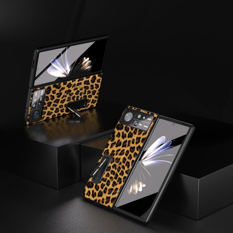 Integrated Black Edge Leopard Phone Case with Holder, For Xiaomi Mix Fold 2