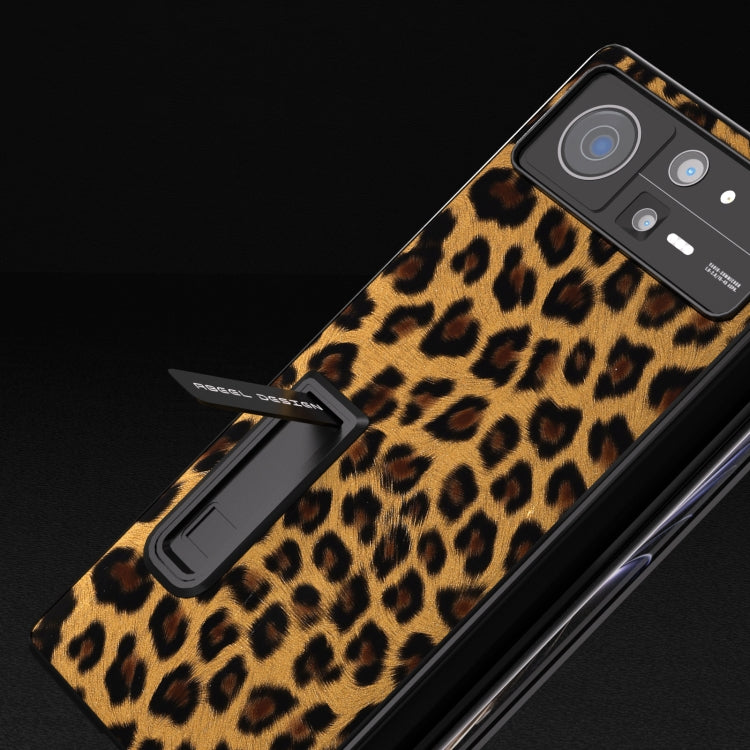 Integrated Black Edge Leopard Phone Case with Holder, For Xiaomi Mix Fold 2
