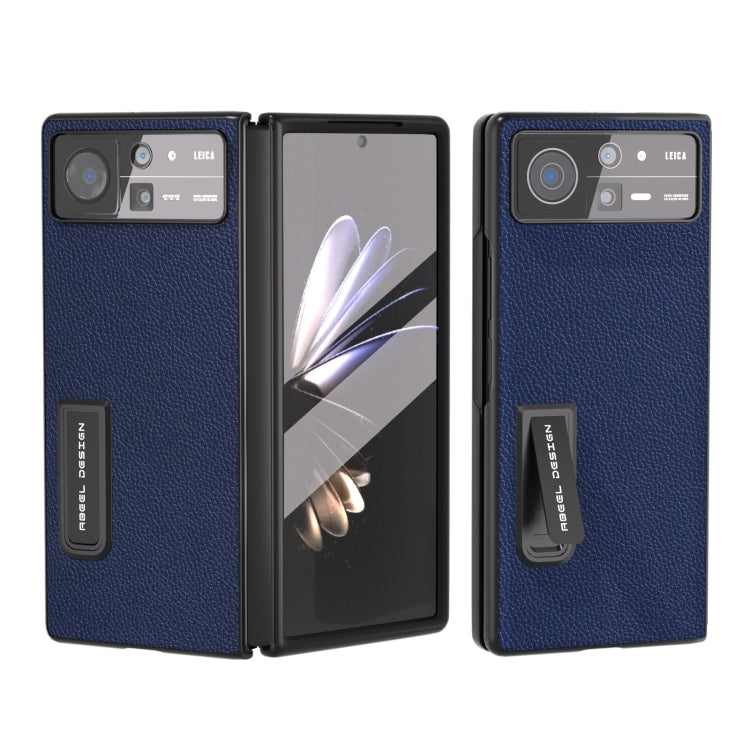 Integrated Black Edge Genuine Leather Mino Phone Case with Holder, For OPPO Find N2, For Xiaomi Mix Fold 2