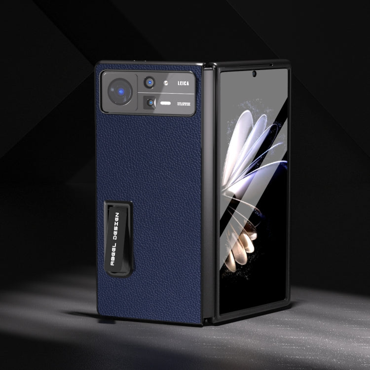 Integrated Black Edge Genuine Leather Mino Phone Case with Holder, For Xiaomi Mix Fold 2, For OPPO Find N2