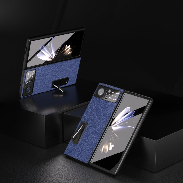 Integrated Black Edge Genuine Leather Mino Phone Case with Holder, For Xiaomi Mix Fold 2, For OPPO Find N2
