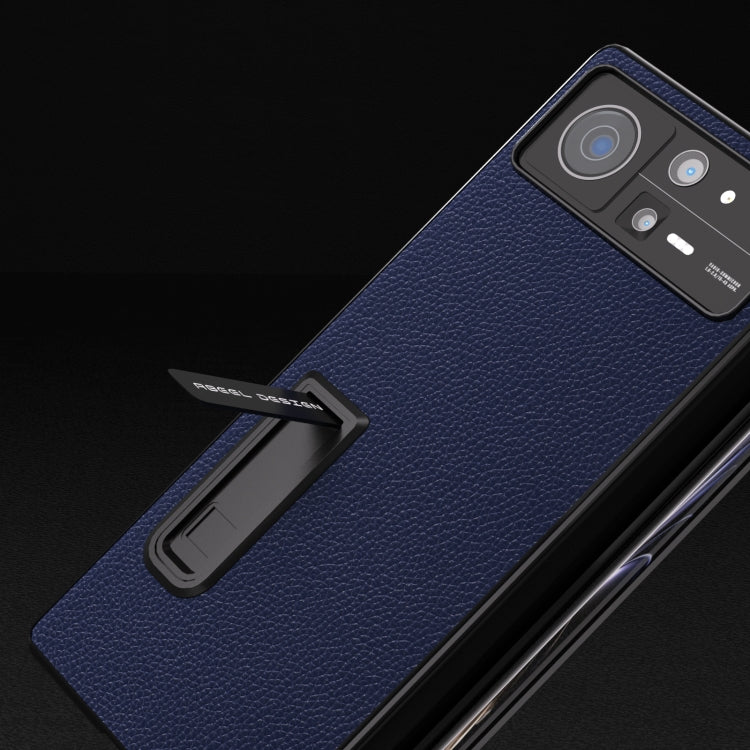 Integrated Black Edge Genuine Leather Mino Phone Case with Holder, For Xiaomi Mix Fold 2, For OPPO Find N2