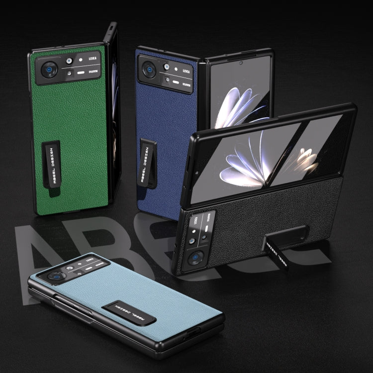 Integrated Black Edge Genuine Leather Mino Phone Case with Holder, For Xiaomi Mix Fold 2, For OPPO Find N2