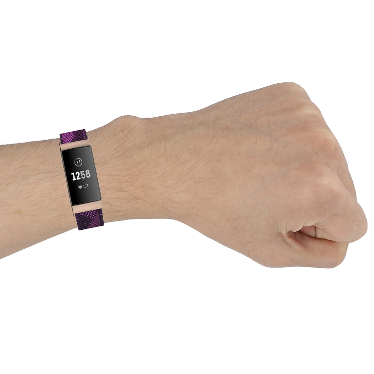 For Fitbit Charge 4 / Charge 3 / Charge 3 SE Stainless Steel Head Grain Nylon Denim Replacement Strap Watchband