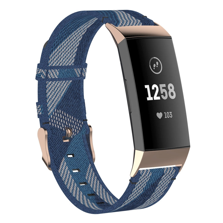 For Fitbit Charge 4 / Charge 3 / Charge 3 SE Stainless Steel Head Grain Nylon Denim Replacement Strap Watchband