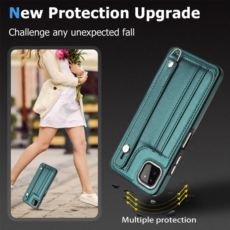 Shockproof Leather Phone Case with Wrist Strap, For Samsung Galaxy A22 5G, For Samsung Galaxy S21 FE 5G, For Samsung Galaxy A32 4G, For Samsung Galaxy A72 4G / A72 5G
