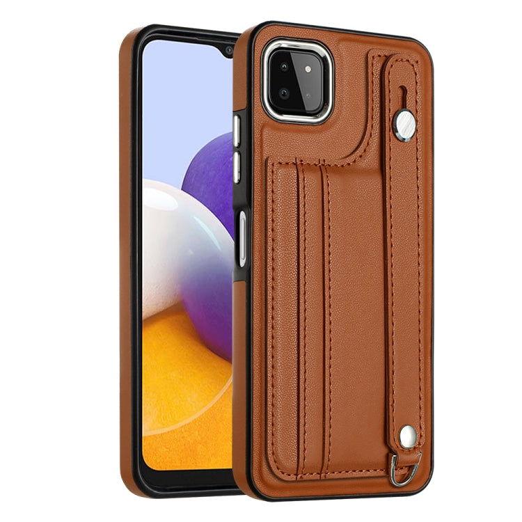 Shockproof Leather Phone Case with Wrist Strap, For Samsung Galaxy A22 5G, For Samsung Galaxy S21 FE 5G, For Samsung Galaxy A32 4G, For Samsung Galaxy A72 4G / A72 5G
