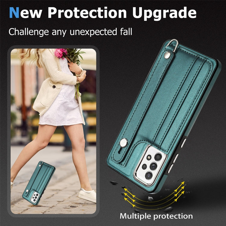 Shockproof Leather Phone Case with Wrist Strap, For Samsung Galaxy A52 4G / A52 5G, For Samsung Galaxy A12 4G / M12, For Samsung Galaxy A32 5G
