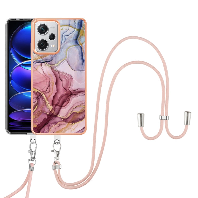 Electroplating Marble Dual-side IMD Phone Case with Lanyard, For Xiaomi Poco F5 Pro 5G / Redmi K60, For Xiaomi Redmi Note 12S 4G, For Xiaomi Redmi Note 12 4G Global, For Xiaomi Redmi Note 12 Pro+