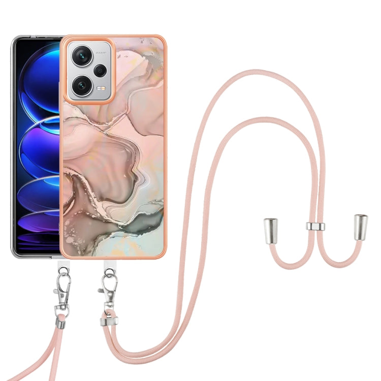 Electroplating Marble Dual-side IMD Phone Case with Lanyard, For Xiaomi Poco F5 Pro 5G / Redmi K60, For Xiaomi Redmi Note 12S 4G, For Xiaomi Redmi Note 12 4G Global, For Xiaomi Redmi Note 12 Pro+