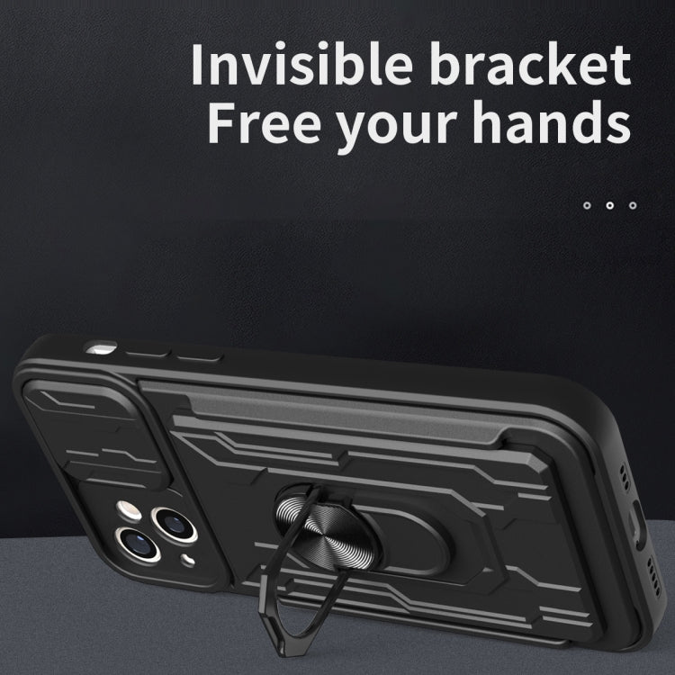 Sliding Camshield TPU+PC Phone Case with Card Slot, For iPhone 15