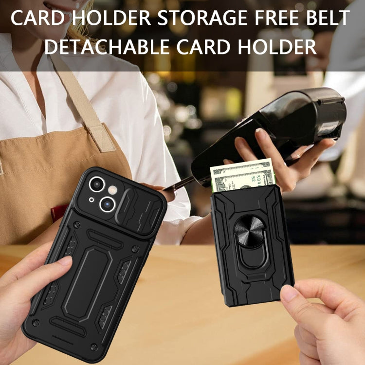 Sliding Camshield TPU+PC Phone Case with Card Slot, For iPhone 15