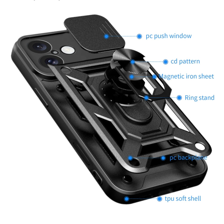 Sliding Camera Cover Phone Case For iPhone 16 Plus 16 15 Pro PU TPU PC