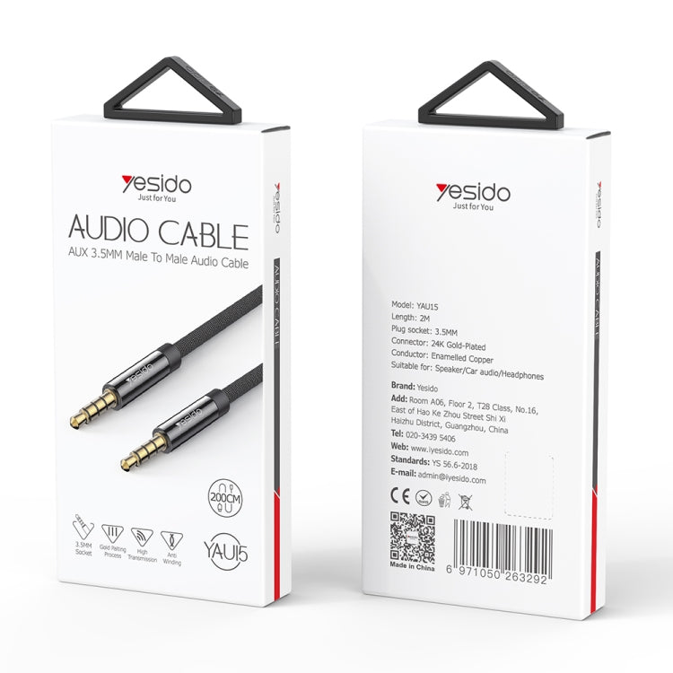 Yesido YAU15 3.5mm Male to 3.5mm Male Audio Cable, 2m