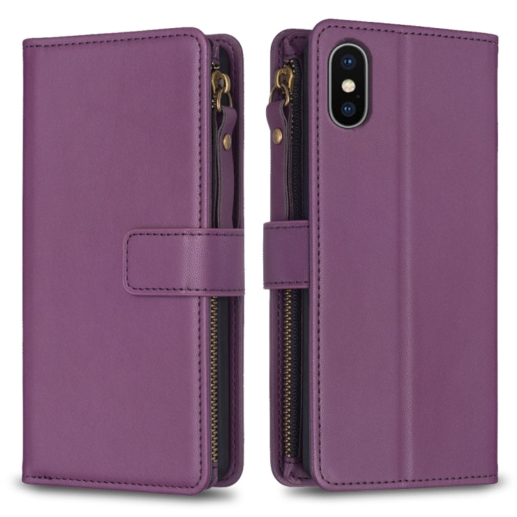 9 Card Slots Zipper Wallet Leather Flip Phone Case, For iPhone XS / X, For iPhone XR, For iPhone XS Max, For iPhone 8 Plus / 7 Plus