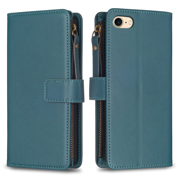 9 Card Slots Zipper Wallet Leather Flip Phone Case, For iPhone SE 2022/SE 2020 / 8 / 7, For iPhone 13 Pro Max, For iPhone 13 Pro, For iPhone 12 / 12 Pro