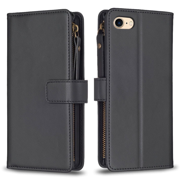 9 Card Slots Zipper Wallet Leather Flip Phone Case, For iPhone SE 2022/SE 2020 / 8 / 7, For iPhone 13 Pro Max, For iPhone 13 Pro, For iPhone 12 / 12 Pro