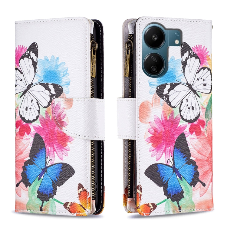 Colored Drawing Pattern Zipper Leather Phone Case