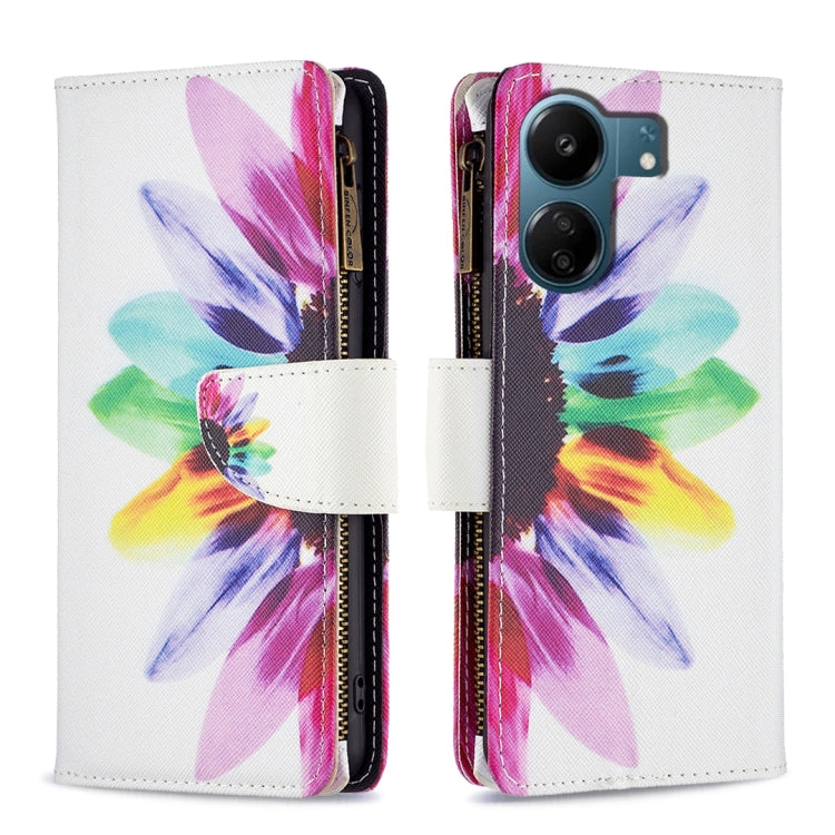Colored Drawing Pattern Zipper Leather Phone Case