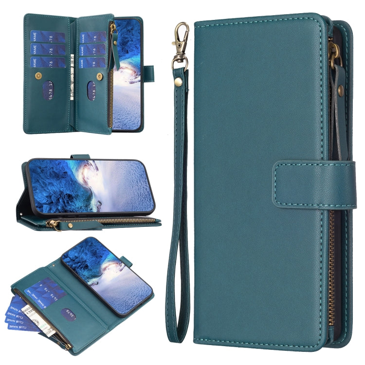 9 Card Slots Zipper Wallet Leather Flip Phone Case