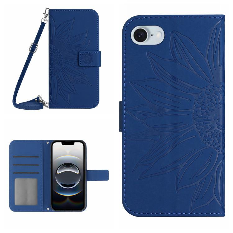 Skin Feel Sun Flower Embossed Flip Leather Phone Case with Lanyard, For iPhone 16 Pro Max, For iPhone 16 Pro
