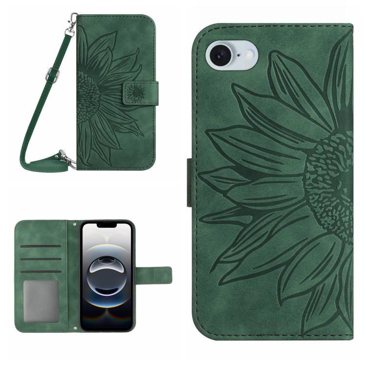 Skin Feel Sun Flower Embossed Flip Leather Phone Case with Lanyard, For iPhone 16 Pro Max, For iPhone 16 Pro